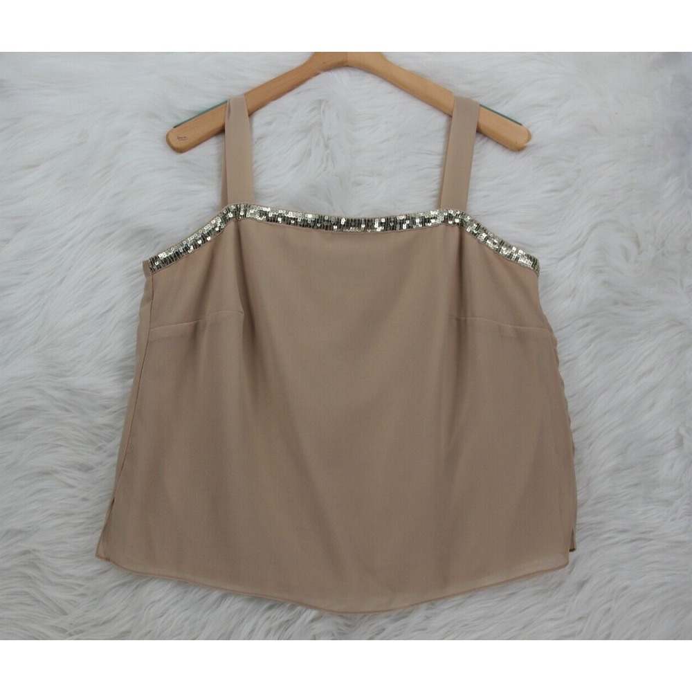 Dana Kay Women's Plus Size Lightweight Beige Sequin Camisole Top 14W Old Money